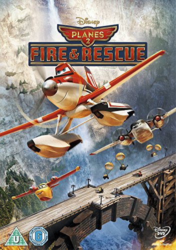 "Planes 2: Fire & Rescue DVD cover featuring animated planes near a burning bridge."