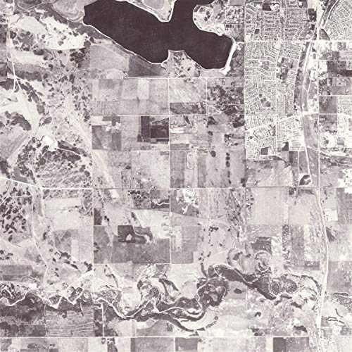 Black and white aerial view of a patchwork landscape, vinyl record cover.
