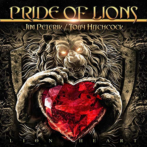 CD cover: lion holding a red heart against an ornate backdrop.