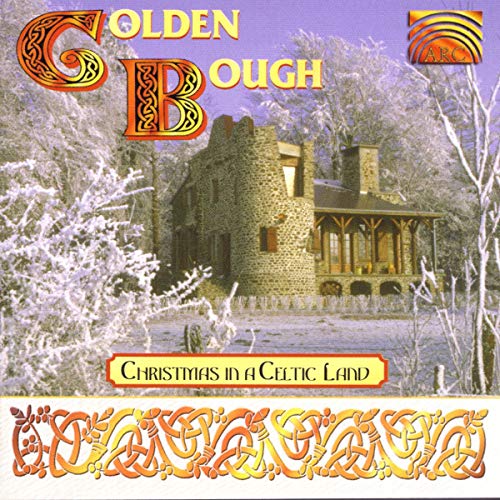 CD cover: stone castle in snowy landscape with Celtic knotwork.