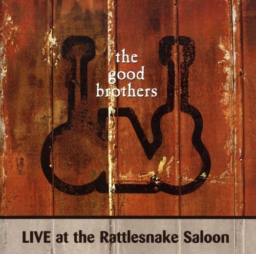 "Album cover with 'the good brothers' text and guitar design on a wooden background."