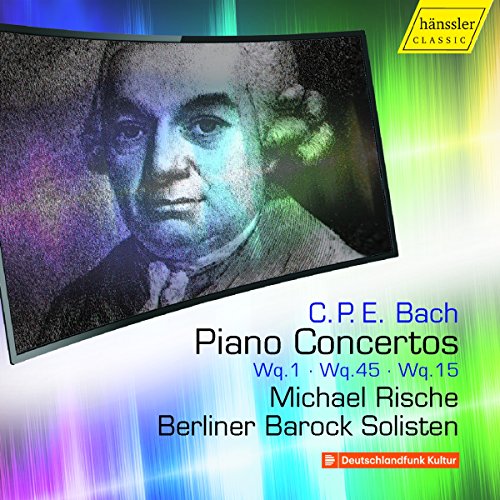 A CD cover featuring a portrait of C.P.E. Bach with multicolored background.