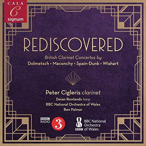 CD cover for “Rediscovered” featuring British clarinet concertos and musicians.