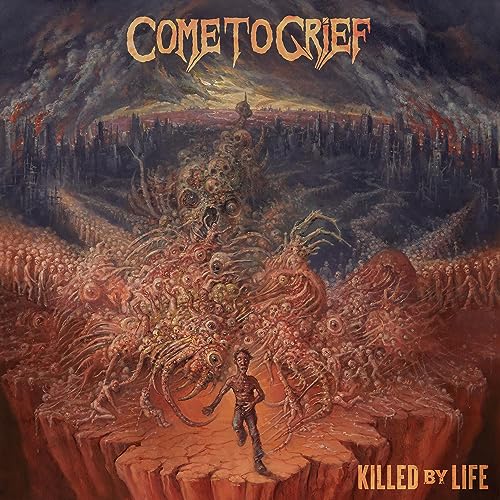 CD cover: dark, chaotic landscape with figures and fiery destruction.