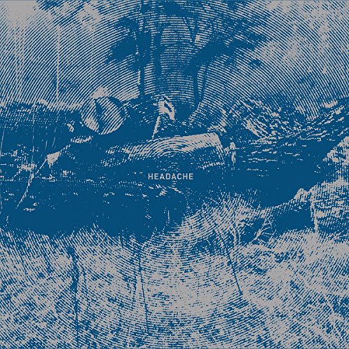Blue textured album cover for Trupa Trupa’s “Headache” with a distorted face.