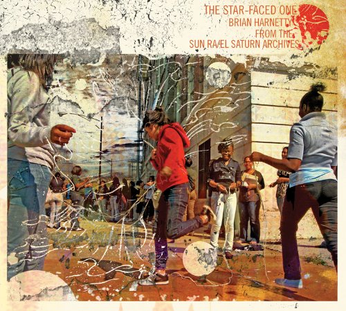 CD cover with collage of people in motion and abstract paint strokes.