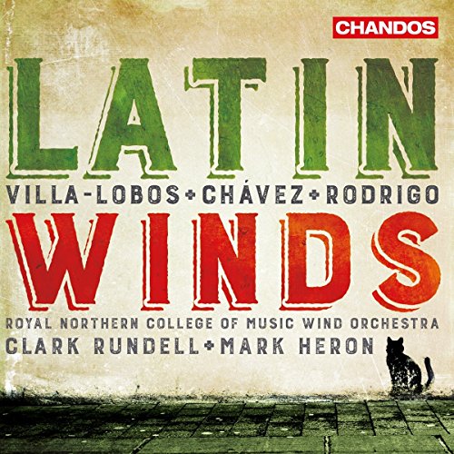 "CD cover with 'Latin Winds' in large green and red text, featuring a black cat."
