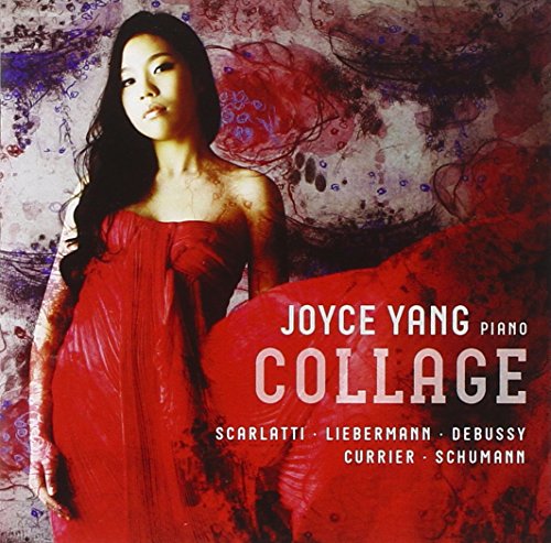 Woman in red dress on album cover with abstract background and white text.