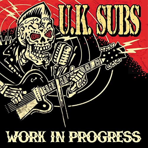 Album cover art showing a skull playing guitar with the text U.K. Subs.