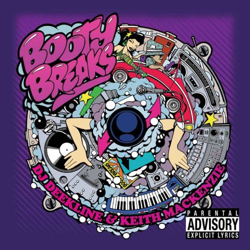 "Album cover art with cartoon DJ, pink title, and purple background."