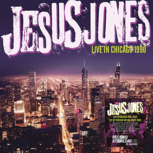 Jesus Jones album cover with Chicago skyline and purple text.