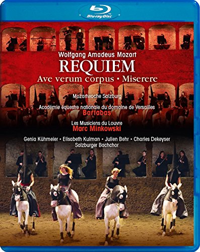 Blu-ray cover for Mozart’s Requiem, featuring musicians and horses.