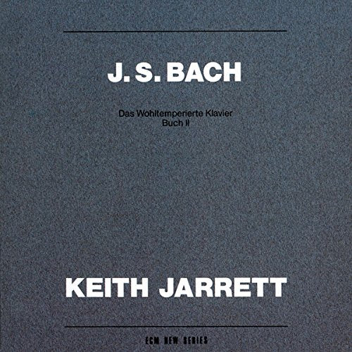 Dark blue album cover with white text "J.S. Bach" and "Keith Jarrett" on a textured background.