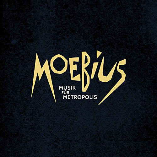 "Black vinyl record cover with 'Moebius' in stylized yellow font and 'Musik fur Metropolis' text."