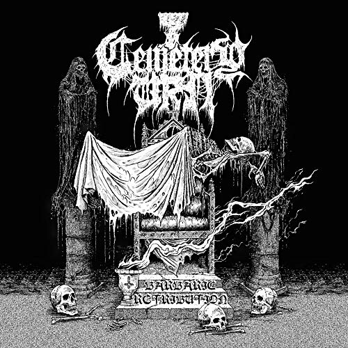 Black and white album cover depicting skeletal figures and a throne.