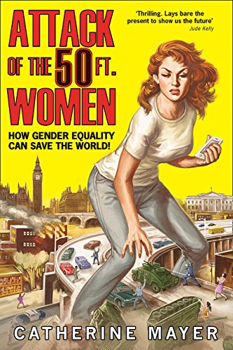 Book cover featuring a giant woman looming over a cityscape with a bright yellow background.