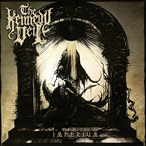 The Kennedy Veil album cover features a dark, hooded figure under a black sun.