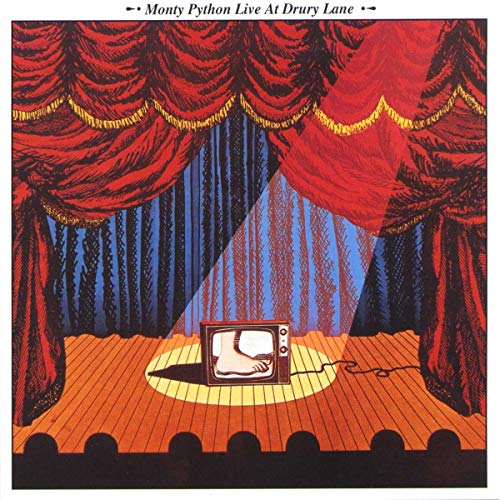 Monty Python album cover: stage curtains with a TV showing a foot.