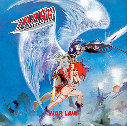 "Album cover art featuring a warrior and a winged figure against a blue sky."