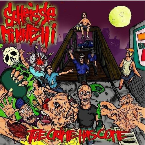 "Album cover art featuring cartoon zombies and police officers in a chaotic scene."