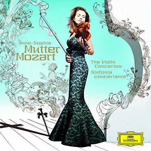 Anne-Sophie Mutter holding a violin, album cover for Mozart concertos.