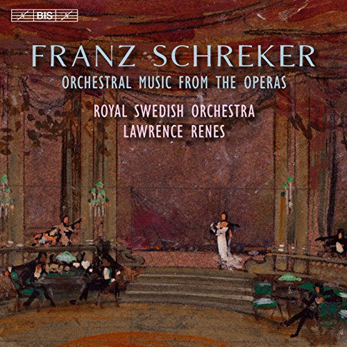 "Album cover with opera scene painting, singer, and orchestra, with white text on red background."