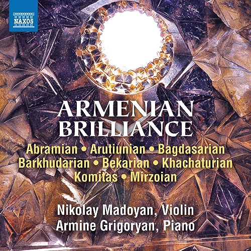 CD cover for "Armenian Brilliance" featuring violin and piano music.