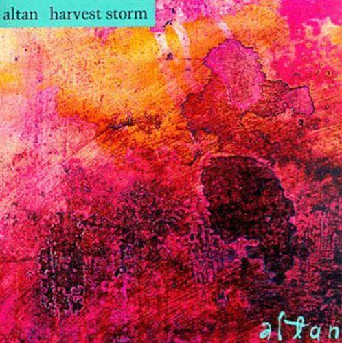"Album cover with abstract pink, orange, and red design, featuring 'altan harvest storm' text."
