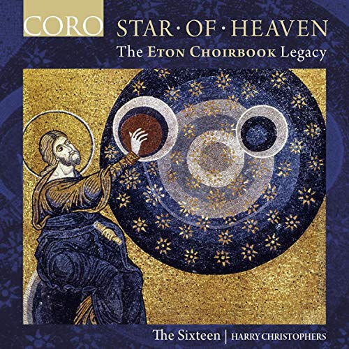 "CD cover featuring a medieval-style mosaic of Jesus holding a star, on blue background."