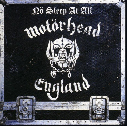 "Black album cover with silver trim, featuring Snaggletooth logo and 'Motörhead' text."