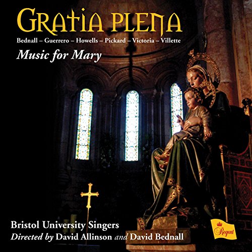 "CD cover featuring a statue of Mary holding baby Jesus in a church."