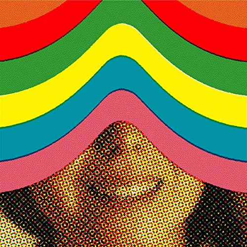 CD cover with halftone portrait obscured by colorful wavy bands.