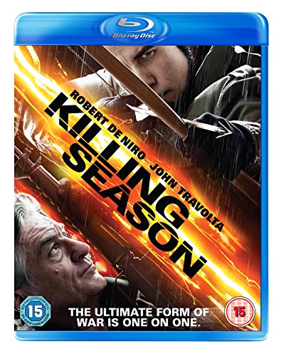 Blu-ray cover for "Killing Season" featuring De Niro and Travolta with weapons.