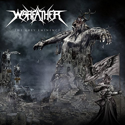Dark album cover featuring a monstrous figure overlooking a ruined cityscape.