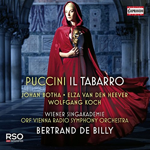 A woman in a red hooded cloak holding a mask on an album cover.