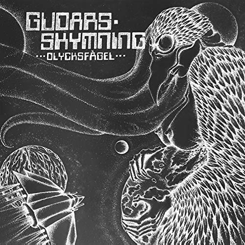 Black and white CD cover with a bird-like creature and planets.