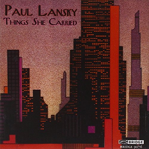 "Album cover with cityscape silhouette against red-orange background, artist and title in top left."