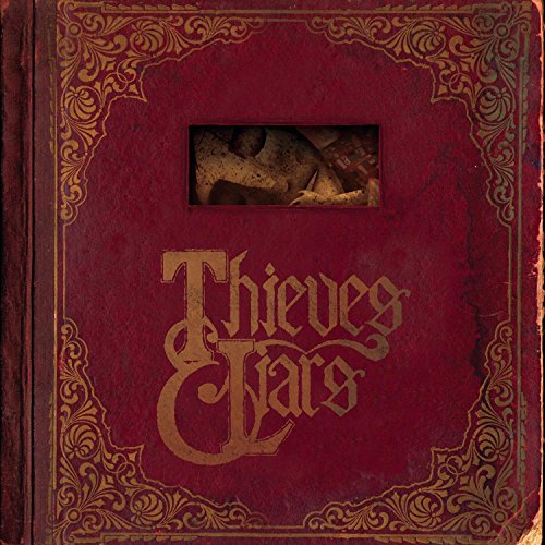 Red album cover with ornate gold border and the text "Thieves & Liars".