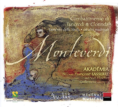 "CD cover with abstract illustration and 'Monteverdi' in large, white, cursive font."
