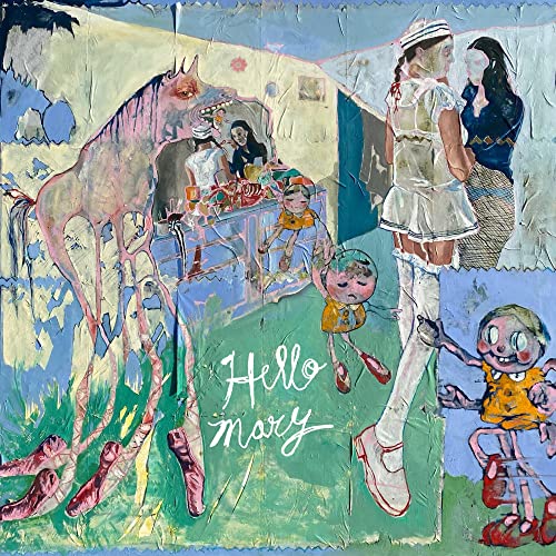 CD cover with surreal, colorful painting of figures and a horse.