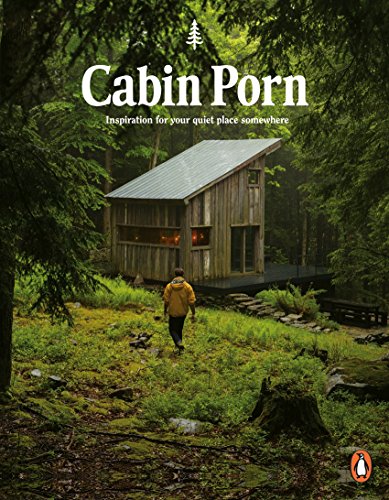 "Book cover showing a person walking towards a wooden cabin in a forest."
