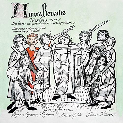 "CD cover with medieval illustration of musicians and a group of people in robes."