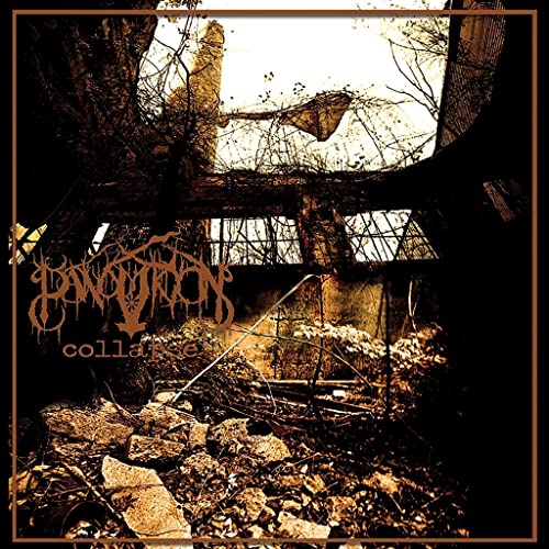 Dark album cover depicting a ruined building overgrown with vines.