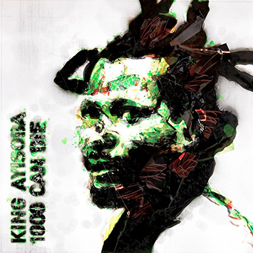 Album cover with abstract, green and black portrait of a man on white background.