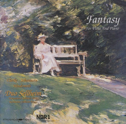 CD cover depicting a woman on a bench in a painted garden scene.