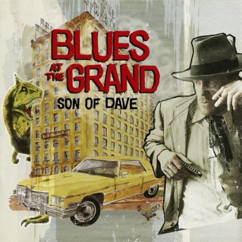 Vinyl album cover featuring man in hat holding harmonica, with dinosaur and car.