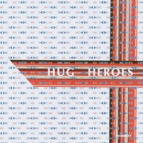"Album cover with 'HUG HEROES' text, patterned background, and red cross design."