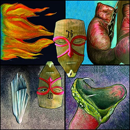 CD cover: four abstract, colorful panels featuring masks and shapes.