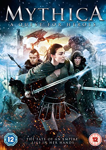 DVD cover for Mythica: A Quest for Heroes featuring fantasy characters in a battle scene.