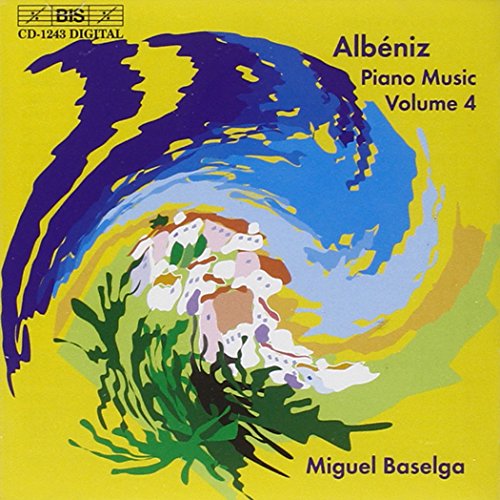 Yellow CD cover with abstract wave design, featuring "Albeniz Piano Music Volume 4" text.